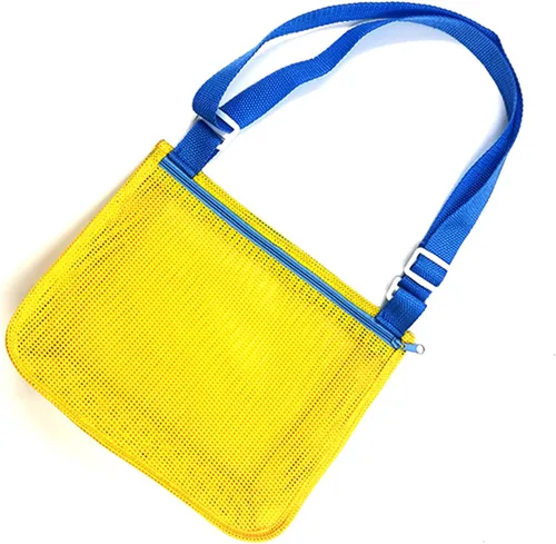 Vista 13 de UTTPLL Bolsa de playa de malla colorida ajustable para niños, bolsa de red de secado rápido para conchas marinas que recolecta arena juguete