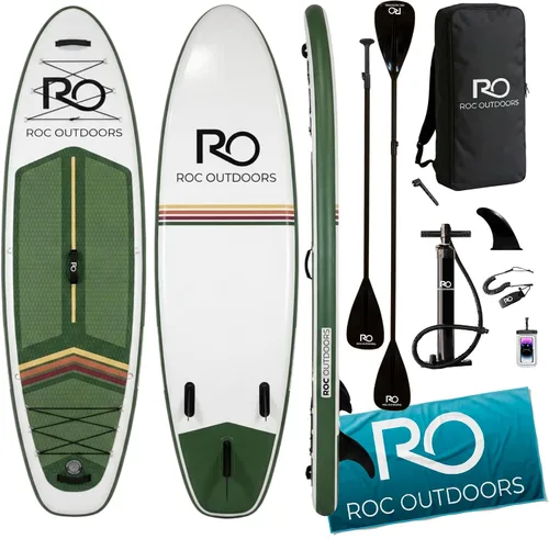 Vista 37 de Roc Tabla de remo inflable con accesorios y mochila de alta calidad, cubierta antideslizante, bolsa impermeable, correa, remo y bomba de mano.