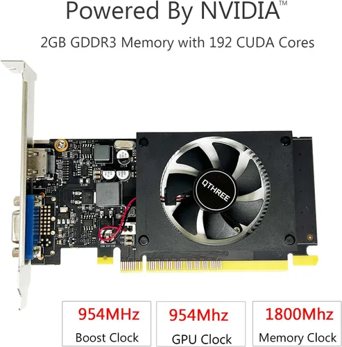 Vista 2 de QTHREE GEFORCE GT 710 Tarjeta gráfica de video de perfil bajo, VGA, HDMI, 2 GB DDR3 64 bits, GPU de factor de forma pequeño, compatible