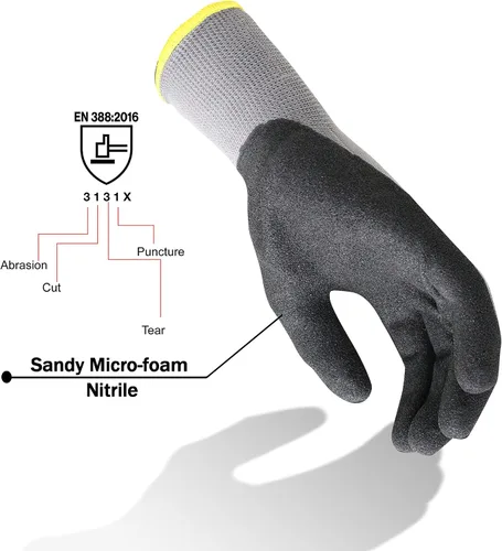 Vista 3 de Corestar Safety - Guantes de trabajo de microespuma de nitrilo con revestimiento de palma de nailon sin costuras