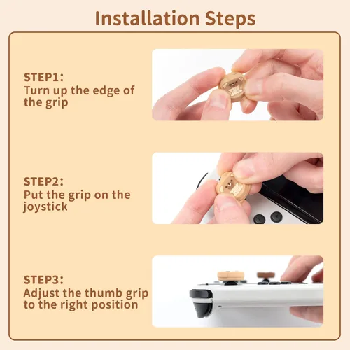 Vista 4 de GeekShare 4 tapas de agarre de pulgar compatibles con Nintendo SwitchOLEDSwitch Lite, cubierta de silicona suave para palanca de mando Bear Cookies