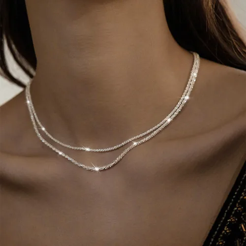 Vista 2 de Collar de oro para mujer, delicados collares en capas de 14 quilates, juego de joyería de moda, cadena de espiga dorada gruesa, impermeable