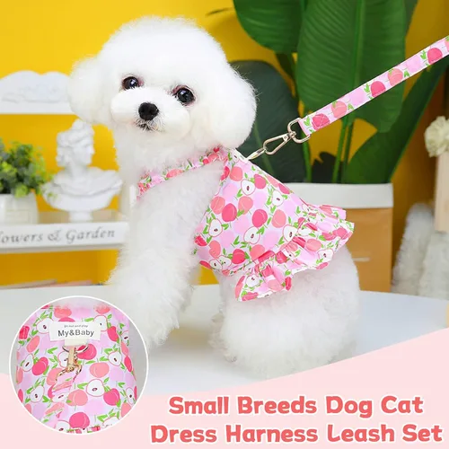 Vista 2 de Juego de arnés y correa para perro pequeño, vestidos de princesa para cumpleaños, vestidos de cachorro, vestidos de cachorro con estampado de frutas