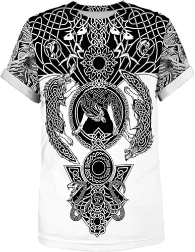 Vista 3 de GLUDEAR Camiseta Vikings para hombre, diseño de mitología nórdica, con estampado 3D