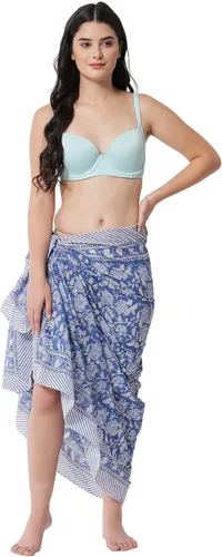 Vista 33 de parihan Traje de Baño Pareo de Playa Sarong Cubiertas para Mujeres - Falda Envolvente con Estampado a Mano Zafiro azul