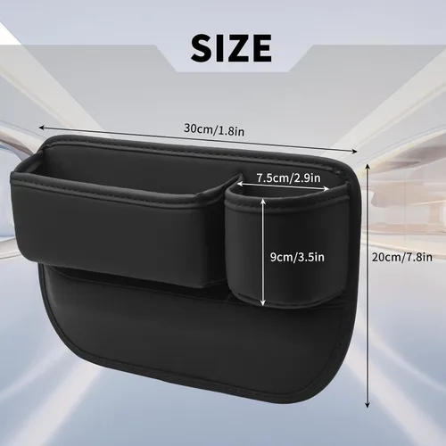 Vista 4 de Portavasos de cuero para automóvil, 2 piezas, relleno de huecos para asiento de automóvil con portavasos para tazas, gafas, tarjeta y llave Negro
