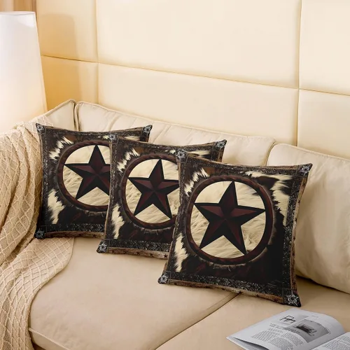 Vista 4 de Erosebridal Funda de almohada de vaca de 16 x 16 pulgadas, funda de almohada con estrella del oeste de Texas para vaquera, funda de cojín vintage