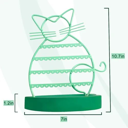 Vista 7 de ERYTLLY Organizador de aretes, organizador de aretes en forma de gato, con base de madera, organizador de collares, 47 agujeros para aretes, soporte