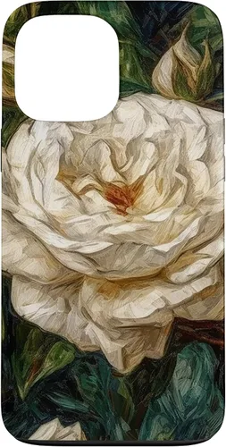 Vista 23 de iPhone 16 Van Gogh Art White Flower White Roses Case