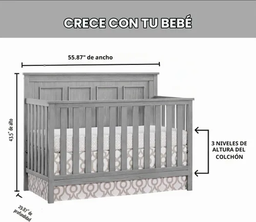Vista 6 de Oxford Baby Bennett - Cuna convertible 4 en 1, gris rústico, certificado GreenGuard Gold Gris (rustic gray)