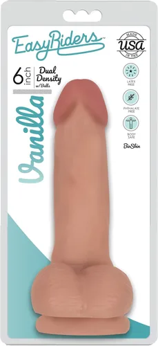 Vista 2 de Easy Riders - Consolador de doble densidad de 6 pulgadas con bolas, color carne