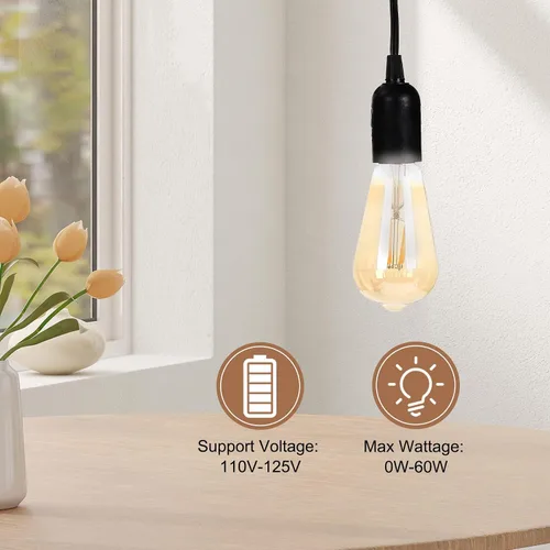 Vista 6 de PATIKIL Cable de luz colgante de 15 pies, paquete de 2 lámparas colgantes de extensión con interruptor de encendido/apagado enchufe para bombilla