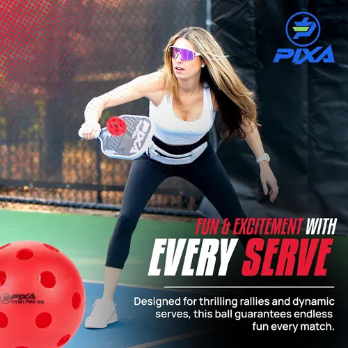 Vista 6 de PIXA Titan Pro 26 - Pelota de pickleball para interiores, aprobada por USAPA, nueva durabilidad mejorada, rebote constante, color rojo rally, Rojo