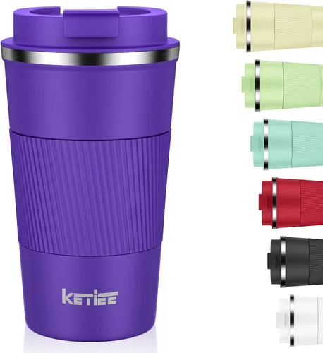 Vista 16 de KETIEE Taza de café de 12 oz: Taza de café con aislamiento al vacío y tapa a prueba de fugas, taza de viaje de acero inoxidable con doble pared