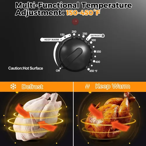 Vista 3 de Horno tostador de 18 cuartos de galón con tapa de autohilvanado, horno eléctrico de pavo de acero inoxidable de 1450W con asas de tacto frío, Negro