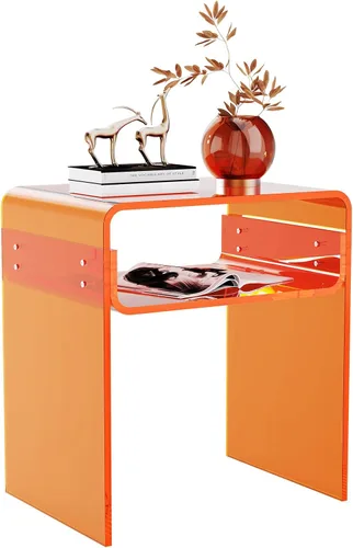 Vista 20 de Mesa auxiliar de acrílico transparente de 2 niveles Mesa de noche para sala de estar, dormitorio, decoración del hogar (Negro)