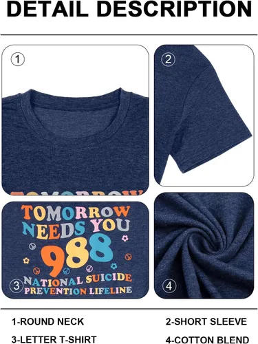 Vista 5 de FASHGL Mental Health Matters - Camiseta para mujer 988 para prevención del suicidio, camiseta divertida para terapeuta y psicólogo
