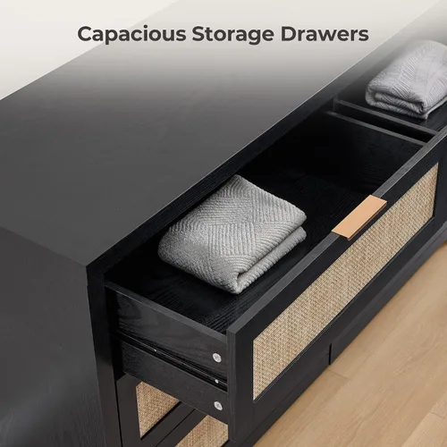 Vista 6 de SICOTAS Cómoda de ratán para dormitorio, cómoda de 57 pulgadas de ancho con 6 cajones con amplio almacenamiento, cómoda de madera, cómoda grande