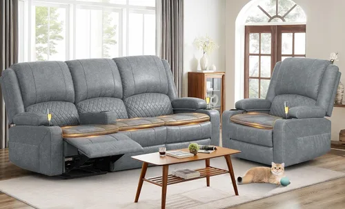 Vista 31 de Yolsali Sofá reclinable, sofá reclinable manual de 3 plazas con cojín de 2 niveles, sofás reclinables para sala de estar con consola removible