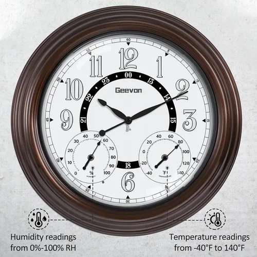 Vista 3 de Geevon Relojes iluminados para interiores y exteriores, impermeables, de 18 pulgadas, con sensor inteligente, reloj de pared grande con termómetro e