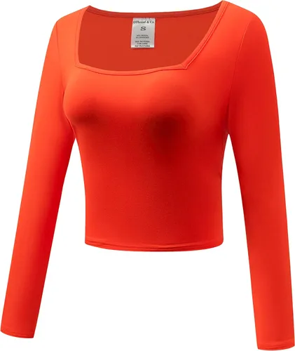 Vista 2 de OThread & Co. Camiseta corta de manga larga con cuello cuadrado para mujer