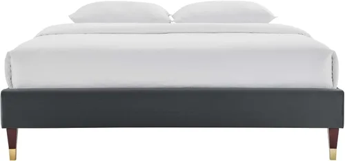 Vista 6 de Pemberly Row Marco de cama de terciopelo de rendimiento moderno con plataforma King en color carbón