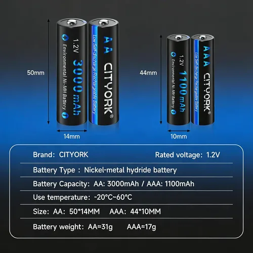 Vista 9 de CITYORK Baterías recargables con cargador, paquete de 8 pilas AA 3000mAh y 8 unidades AAA1100mAh Ni-MH con cargador inteligente LCD de 8 bahías
