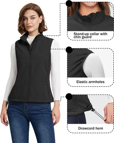 Vista 4 de 33,000ft Chaleco de correr para mujer, con forro polar, con cremallera, resistente al viento, ligero, chalecos softshell de ropa exterior para golf