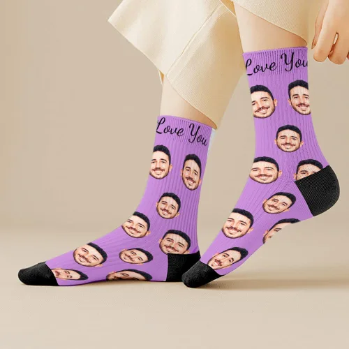 Vista 5 de D-Story Calcetines personalizados con foto fabricados en Estados Unidos, calcetines personalizados con imagen, regalo del día del padre