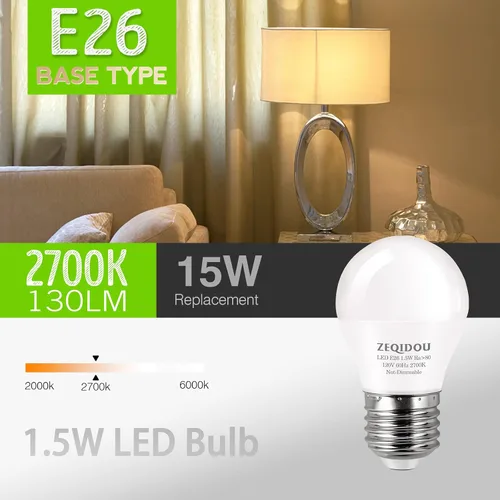 Vista 3 de Bombillas LED de bajo vatio, equivalente a 1.5 W, 15 W, bombilla LED A15 de 15 W, bombillas LED A15 de 15 W, blanco suave, 2700 K, baja potencia