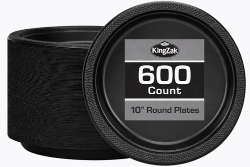 Vista 30 de Hanna K. Signature - Platos de plástico negro para fiesta, platos desechables de 7 pulgadas, 50 unidades, suministros de fiesta para aperitivos