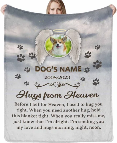 Vista 30 de Manta personalizada con imagen, mantas de memoria personalizadas para perros, hechas en Estados Unidos, imagen personalizada para pérdida de 1 Foto