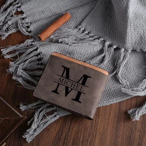Vista 6 de Lovejewelry Carteras personalizadas con fotos para hombres, cartera de piel grabada para padre, novio (estilo 1)