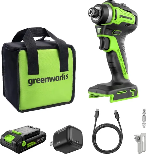 Vista 26 de Greenworks - Taladro inalámbrico sin escobillas de 24 V, 400 pulgadas-libras más combo de destornillador de 1950pulgadas-libras, alto par, ligero
