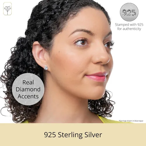 Vista 2 de Gemstone and Diamond Accent Halo Round Stud Earrings for Women in 925 Sterling Silver 7mm Birthstone with Push Backs by MAX + STONE