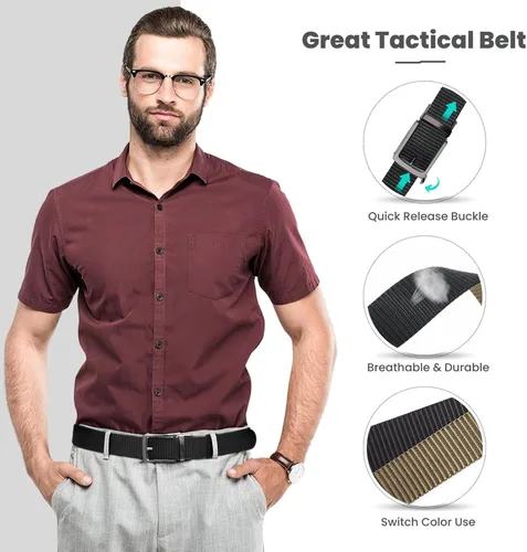 Vista 2 de Cinturones de trinquete de liberación rápida para hombre, cinturón de nailon reversible dos en uno para hombre casual y vestido deportivo