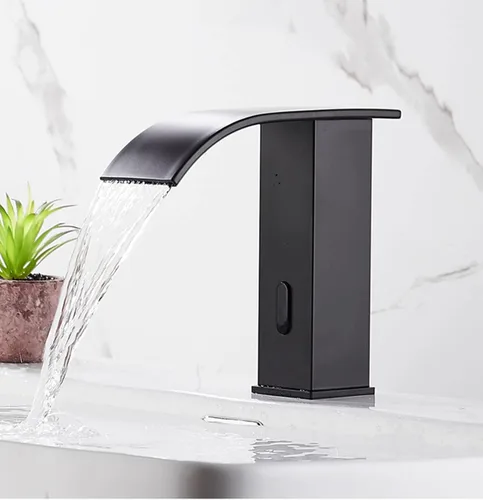 Vista 5 de Grifo automático del lavabo del cuarto de baño sin contacto de la cascada negra AC/DC accionado
