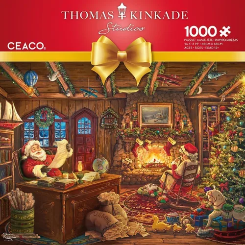 Vista 3 de Ceaco - Thomas Kinkade - Vacaciones - Santa comprobando su lista - Rompecabezas de 1000 piezas