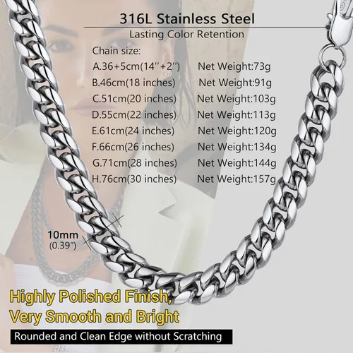 Vista 4 de PROSTEEL Trendy Cuban Links Necklace for Men Women, Black18K Gold Plated 316L Stainless Steel, W 4.8mm-14mm, L 14inch-30inch, Come Gift Box