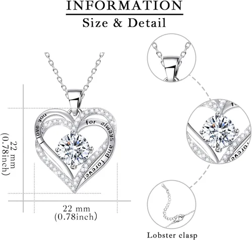 Vista 10 de Collares de corazón para mujer como regalo de Navidad para ella, collares rojos con texto en inglés "I Love You" como regalo de cumpleaños