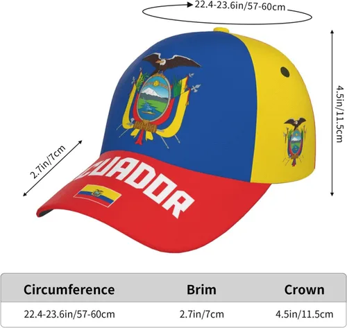 Vista 5 de Gorra de béisbol ecuatoriana con la bandera de Ecuador con impresión completa 3D para adultos, unisex, ajustable, gorra patriótica de fútbol, bandera