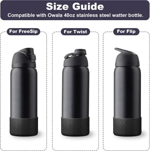 Vista 2 de Funda de silicona para botella de agua Owala de 40 oz, funda protectora antideslizante para botellas de acero inoxidable FreeSip/Twist/Flip