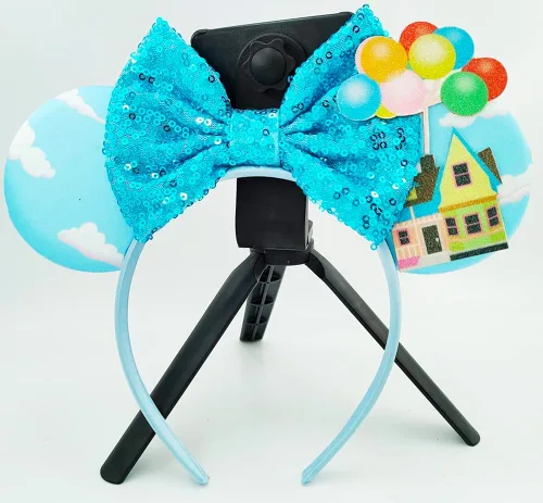 Vista 2 de WW-WONDERFULWORLD Diademas de orejas de ratón con lazos azules brillantes, para niñas, disfraz de fiesta de cosplay, con purpurina, para niños