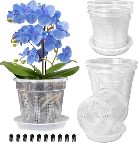 Vista 19 de Maceta de orquídeas con platillos, 4 de cada una de 4.3" y 5.5" macetas de orquídeas con agujeros, 8 piezas de macetas de plástico transparente