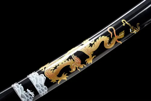 Vista 3 de Dragón Wakizashi Clay Templado T10 Acero Japonés Samurai Espada Unokubi-Zukuri Cuchilla de afeitar afilada