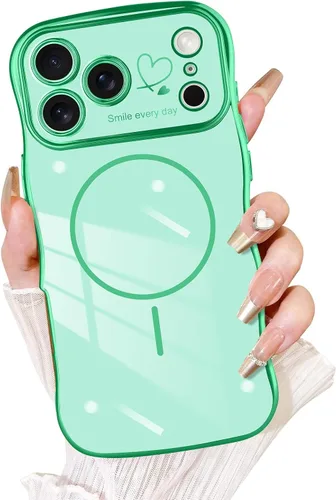 Vista 7 de Fiyart - Funda diseñada para iPhone 16 Pro, marco de onda lindo con forma rizada, corazones de amor chapados para mujeres y niñas, protección