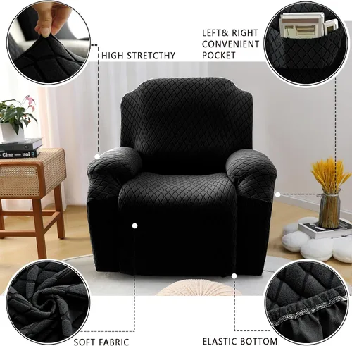 Vista 3 de Funda elástica para silla reclinable, 8 piezas de 1, 2, 3 plazas, funda para sillón reclinable con bolsillo y protector de muebles