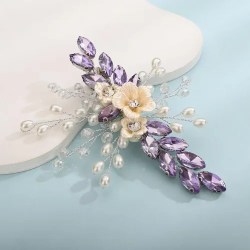 Vista 8 de Teyglen Pinza para el pelo de novia de cristal con diamantes de imitación, perlas hechas a mano, accesorios para el cabello de boda, accesorios