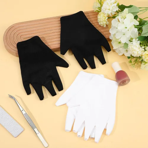 Vista 7 de 2 pares de guantes de uñas UV, guantes de luz UV para uñas de gel, guantes de lámpara de uñas sin dedos, material de elastano transpirable para arte