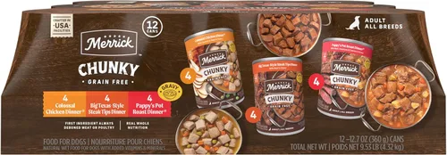 Vista 15 de Merrick - Comida húmeda para perros (12 unidades), Sin frijoles gruesos., Pappy's Pot - Cena para asar